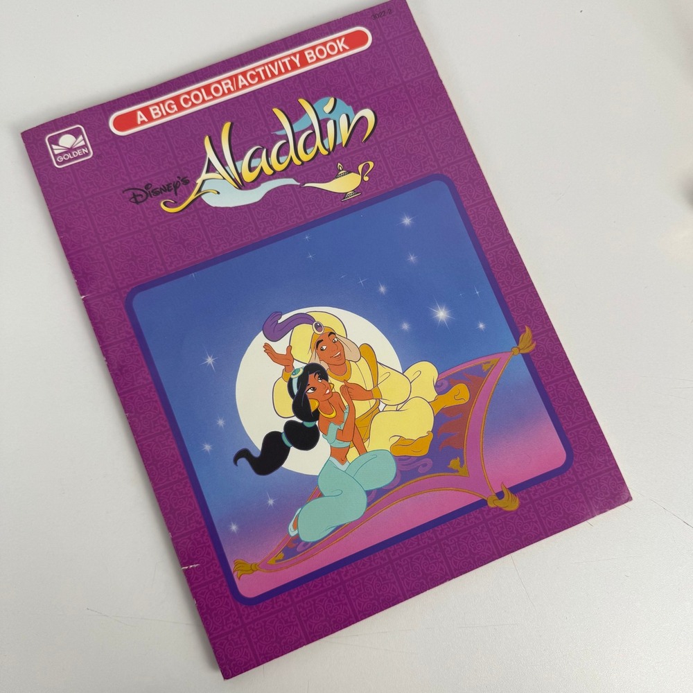 Vintage 1992 Disney Aladdin Big Color Activity Book Golden Unused 3022-2‎